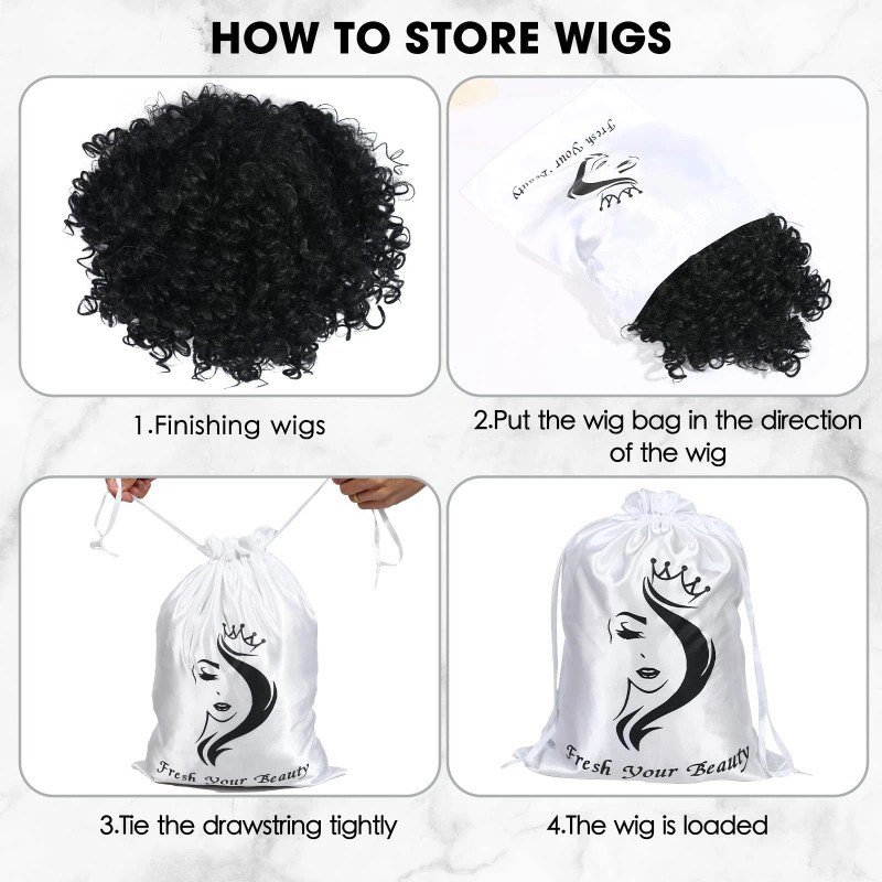 6PK Satin Wig Bags with Drawstring - Silk Hair Storage
