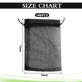 Black Gift Bags, 100 PCS Organza Bags(5x7 inch), Satin Jewelry Gift Bags with Drawstrings, Holiday Candy Goodie Treat Cookie Mesh Sachet Pouch Bags for Wedding Party Favors Supplies Bulk Stocking Sack