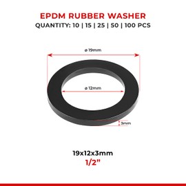 10 Pcs 19mm x 12mm 3mm Flat Hose Connector Gaskets Rubber Washers for Faucets Filter Seal for Shower