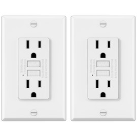 ELECTECK 2 Pack GFCI Outlets 15 Amp, Non-Tamper Resistant, Decor GFI Receptacles with LED Indicator, Ground Fault Circuit Interrupter, Wallplate Included, ETL Listed, White