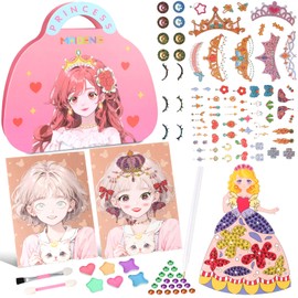 LALASTYLE Princess Dress Up Game,Make Up On Paper,Arts and Craft Kits,Diamond Painting Art Set,Creative Princess Makeup Dress Up Set,Birthday Presents