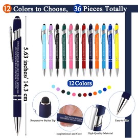 Qilery 36 Set Christmas Employee Appreciation Pens Gifts Black Ink Metal Inspirational Ballpoint Pen with Stylus Tip Colorful Motivational Pen with Thank You Card Rope for Coworker Team Teacher Staff