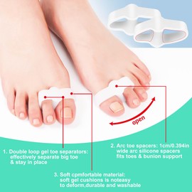 DYKOOK Bunion Toe Separators for Overlapping Toes 6 Pack of Soft Gel Bunion Corrector with 2 Loops & Big Toe Spacer for Bunion,Calluses,Blister,foot Pain and Toe Corrector (White)