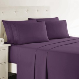Clara Clark Twin Sheets, 5 Piece Set - Hotel Luxury Sheets for Twin Size Bed, Super Soft Bedding Set, Twin Size, Eggplant Purple