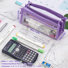 hoinya Pencil Case, Large Capacity Pencil Pouch with Compartments Clear Exam Pencil Case for Girls and Boys Transparent Pen Bag for Stationery, Toiletries, Makeup, Travel & Office Supplies, Purple