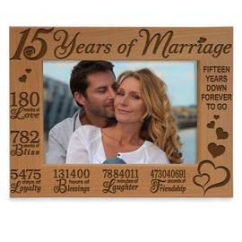 KATE POSH - Our 15th Anniversary Engraved Natural Wood Picture Frame - 15 Years of Marriage, Fifteen Years Together, Wedding Anniversary for Husband & Wife (4x6 Horizontal)