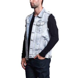 VICTORIOUS Distressed Denim Vest DK101 - Classic Light Indigo - 4X-Large - A3G
