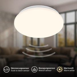BRILONER - LED ceiling light with motion sensor, warm white light colour, twilight sensor, LED lamp, ceiling light, living room lamp, kitchen lamp, ceiling lighting, hallway lamp, 27 x 6 cm (D x H