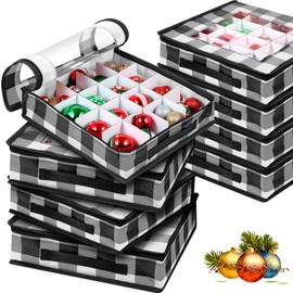 Kigley 8 Pcs Christmas Ornament Storage Box Ornament Holder Trays with Dividers for 128 Holiday Ornaments Decoration Balls Christmas Storage Containers for Keeps Holiday (Black and White,Plaid)