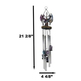 Ebros Gift Ying Yang Blue and Maroon Dragons Guarding Excalibur Sword Wind Chime Day and Night Twin Dragons Resonant Relaxing Hanging Mobile Garden Patio Accent