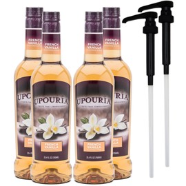Upouria French Vanilla Coffee Syrup Flavoring, 100% Vegan, Gluten-Free, Kosher, 750 mL Bottle (Pack of 4) with 2 Syrup Pumps