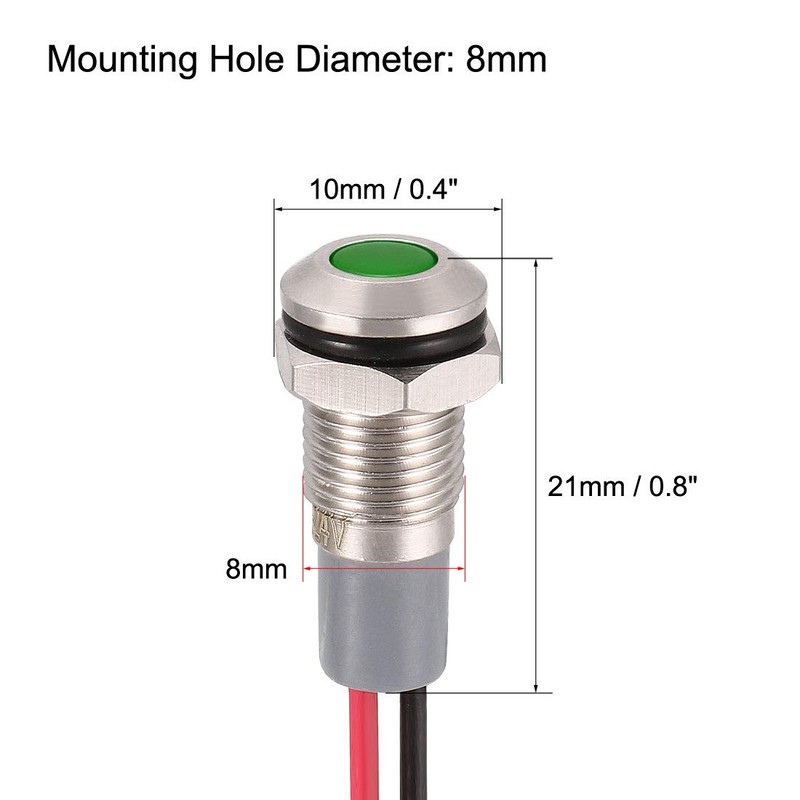 uxcell Signal Indicator Lights AC/DC 12V-24V 8mm Panel Mount Green