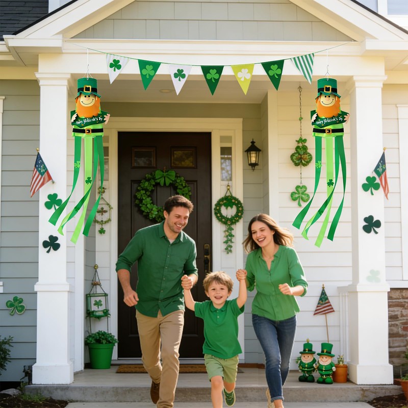 47 Inches St. Patrick's Day Leprechaun Windsock Decoration, Green Hanging