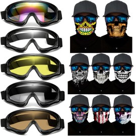 immoono Motorcycle Accessories, 5 Dirt Bike ATV Ski Goggles Dustproof Windproof Safety Glasses with 8 Skull Face Mask