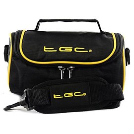 TGC ® Camera Case for Nikon Coolpix L340 with shoulder strap and Carry Handle (Black w/Yellow Trims)