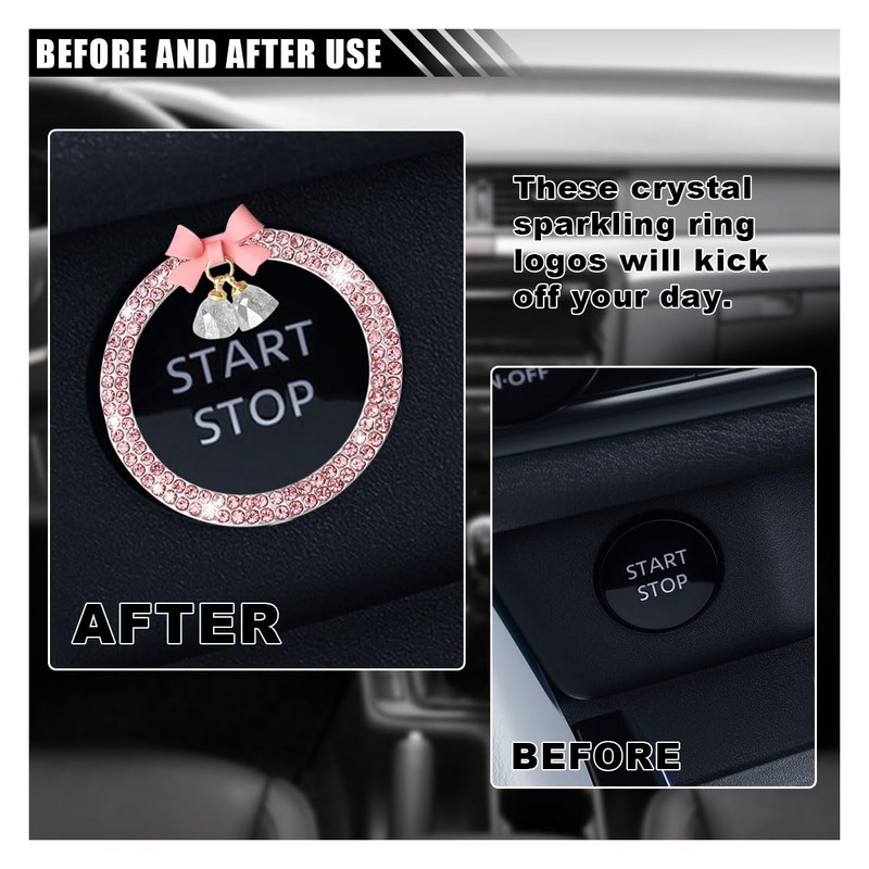 Bling Diamond Car Engine Start Stop Button Decoration Ring, Crystal