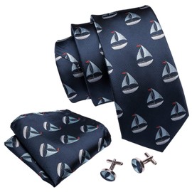 Designer Tie Set Sailboat Woven Silk Necktie for Men