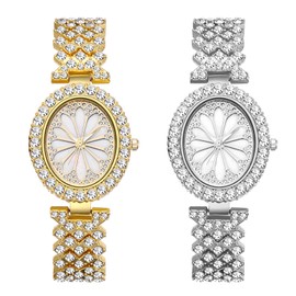 JewelryWe Watches for Women Iced Out Full Diamond Luxury Dress Watch Rhinestone Analog Oval Quartz Wrsitwatch