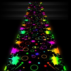 Haull 118 x 39 Inch Neon Light up Dance Floor Glow in The Dark Runner Rug UV Reactive Blacklight Rug Colorful Fluorescent Aisle Runners for 80s 90s Neon Birthday Party Decorations(Gradient Ink)