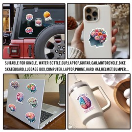 WESILY Pack 50 PCS Brain Stickers Cartoon Colorful Vinyl Decal Waterproof Sticker Decorations Water Bottles Scrapbook Journaling Laptop Bumper Phone Hard Hat Gifts for Kids Teens Adults