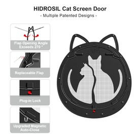 HIDROSIL Cat Door for Screen Door, Inside Openning 10x10x0.5 inch, Patent Desigh Pet Screen Door with Lockable Magnetic Flap for Doggy and Cat Door, Suitable 0-26lb Cats and Small Dogs, Black