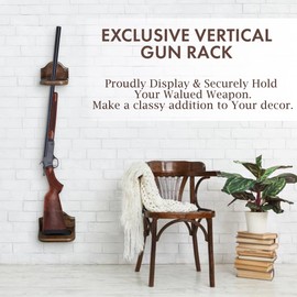 TESLYAR Gun Rack Holder Wall Mount Hold Up Displays Vertical Gun Rack and Shotgun Hooks Store Rifle Shotgun Bow Real Hardwood Hanger Brown