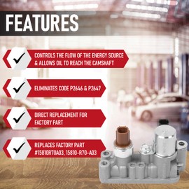 Front Spool Valve Solenoid Assembly - Compatible with Honda Vehicles - 2008-2017 - Accord, Accord Crosstour, Odyssey, Pilot - Replaces 15810-R70-A03, ‎15810-R70-A04 - Engine Variable Valve Timing
