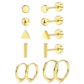 JeweBella 6 Pairs G23 Titanium Earrings Women Men Children Medical Stud Earrings Hypoallergenic Small Titanium Stud Earrings Set Titanium Hoop Earrings Set Piercing Ear Silver/Gold/Black, Titanium