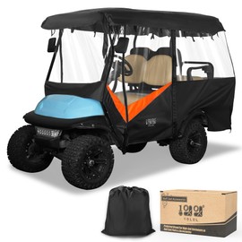 10L0L Golf Cart 4 Passenger Golf Cart Enclosure, 600D Waterproof Driving Enclosure for Club Car EZGO RXV TXT Yamaha Rain Cover, Roof Within 86.6 inch (Orange/Black)