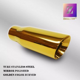 ZEXHAUST GOLDEN COLOR LONG EXHAUST TIP  3''IN - 4''OUT - 12''LNTH  ANGLE CUT DOUBLE WALL