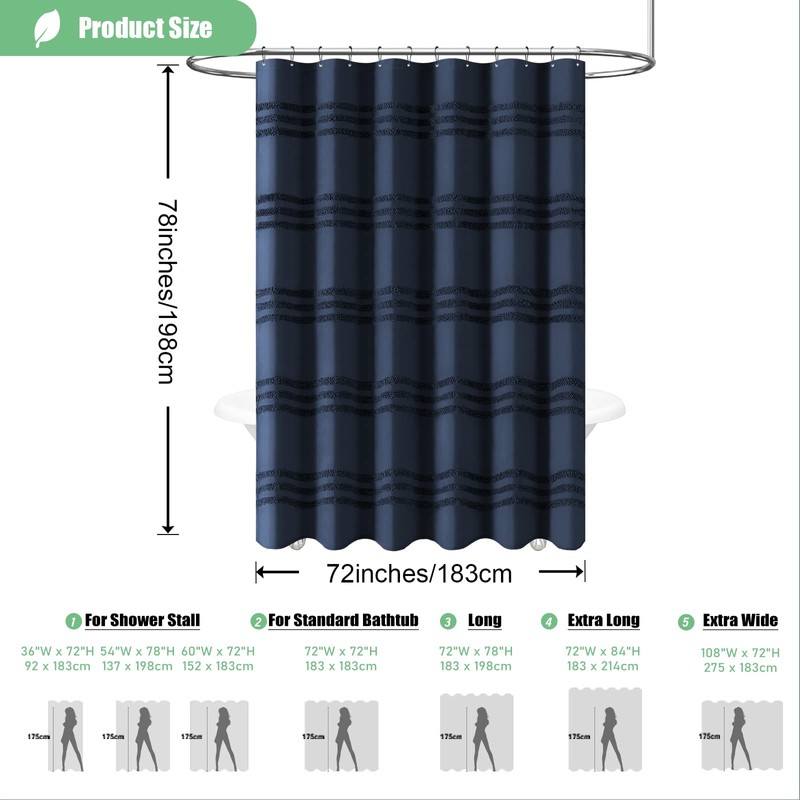 Dynamene 78 Inch Long Shower Curtain, Textured Tufted Chenille Striped