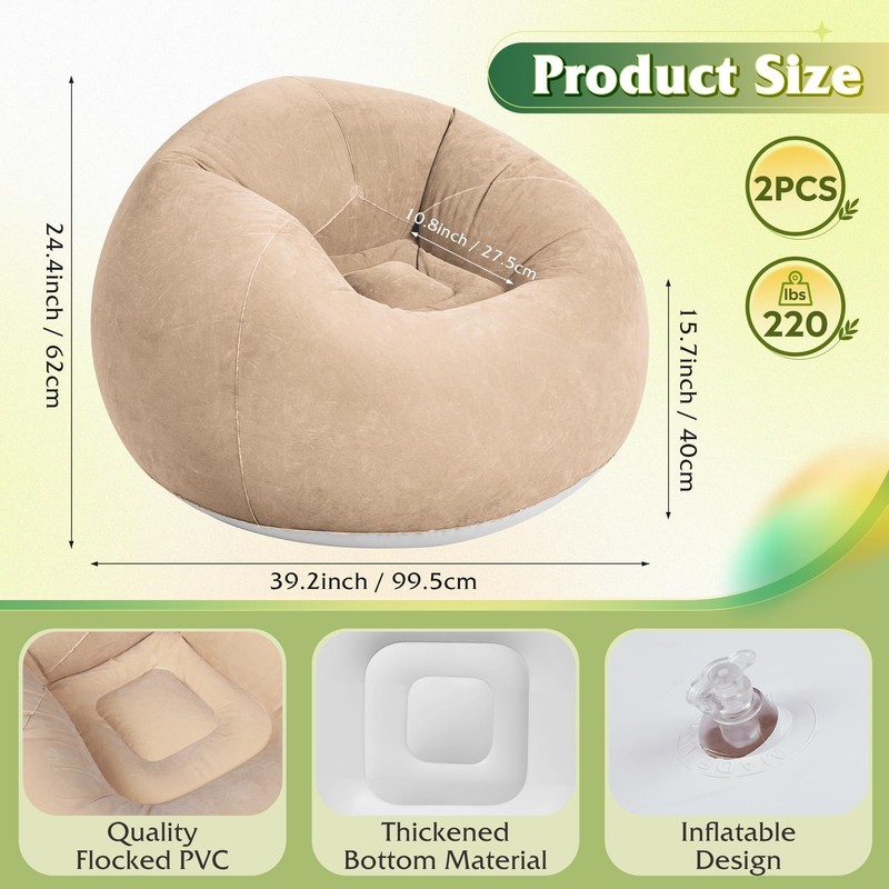 2 Pcs Inflatable Bean Bag, No Filler, for Kids Adults,
