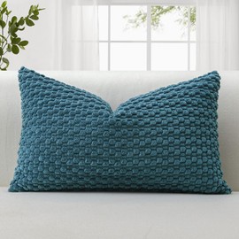 OTOSTAR Corduroy Soft Decorative Throw Pillow Covers 12x20 Inch Lumbar Pillow Covers with 3D Bubble Texture Cushion Case for Couch Sofa Bedroom Boho Pillowcase for Home Decor (Dusty Blue)