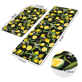 MAYHMYO Cushioned Anti Fatigue Kitchen Rug Sets 2 Piece Non Slip Kitchen Mats for Floor,Black Lemon Waterproof Ergonomic Comfort Foam Rugs for Home,Kitchen,Office,Sink,Laundry