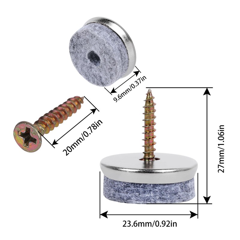 50 Pcs Screw-On Furniture Felt Pads for Chair Legs