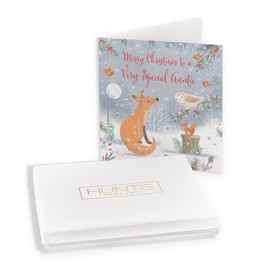 Hunts England - Luxury Boxed Auntie Cute Fox Christmas Card - Nature's Treasures - For Her, Female - Robin, Owl, Squirrel - From Niece, Nephew, Kid, Child, Adult - Card In Keepsake Box