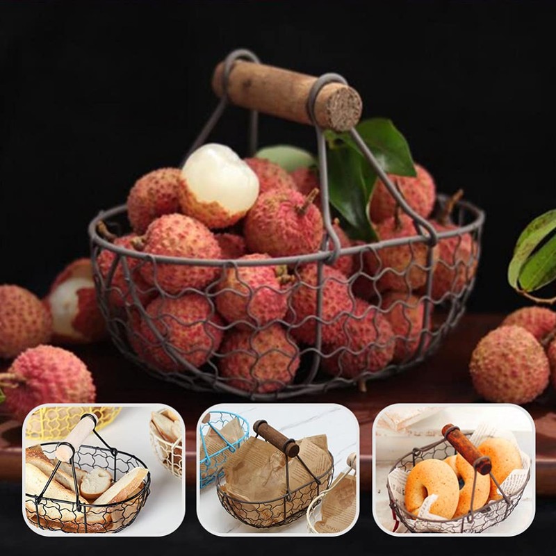 Angoily Wire Egg Basket with Wooden Handle Egg Collection Basket
