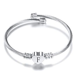 FGT Initial Letter F Bracelet Bangle Silver Heart Cuff Bracelet Gift for Mum Wife Women Girls Auntie Granddaughter Sisters Daughter Girlfriend Best Friends Birthday Mothers Day Valentine