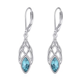 Celtic Knot Earrings for Women 925 Sterling Silver Turquoise Jewellery Hoop Drop Dangle Earrings Leverback Gifts for Women