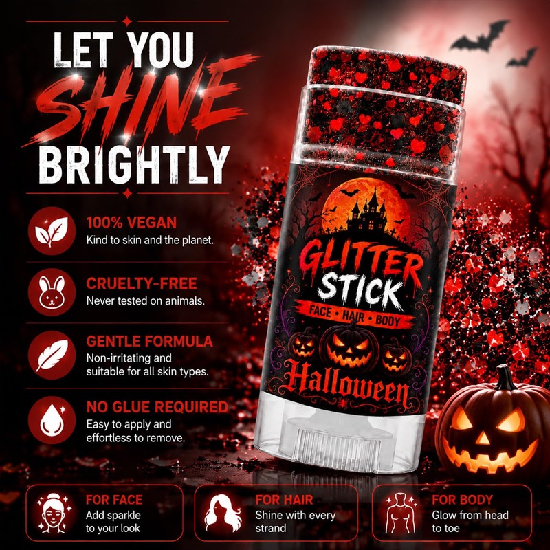 Halloween Body Glitter Stick, Hair Glitter for Kids, Halloween Accessories