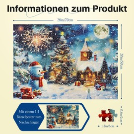 MISITU Puzzle 1000 Pieces for Adults Snowman on Christmas Eve 70 x 50 cm