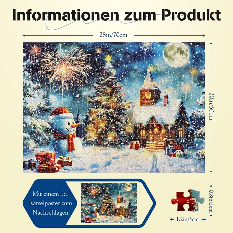 MISITU Puzzle 1000 Pieces for Adults Snowman on Christmas Eve