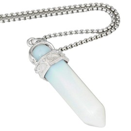 Kyeygwo 2 Piece Healing Stone Dot Pendant Necklace for Men and Women, Hexagon Silver Plated Reiki Chakra Polished Stone Pendant for Unisex, 18 carat white gold plated., White