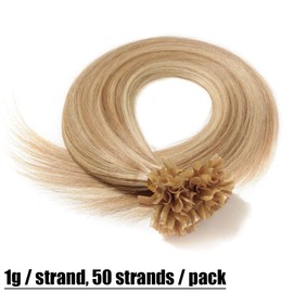 Elailite U-Tip Real Hair Bonding Extensions Keratin Hair Extensions Hair for Girls 50 Strands 16 Inches / 40 cm - 50 g #12P613 White Brown/Light Blonde