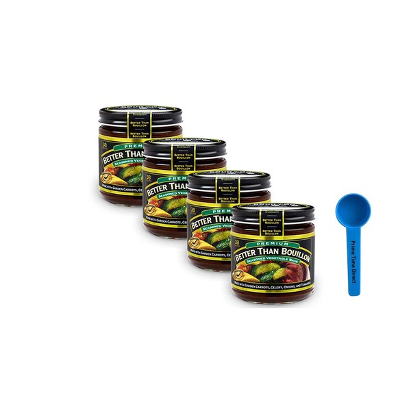 Better Than Bouillon Premium Vegetable Base 8 oz (Pack of 4) Bundled with PrimeTime Direct Teaspoon Scoop with BTB Authenticity Seal
