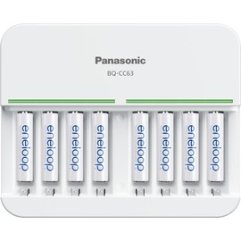 Eneloop Panasonic K-KJ63M3A8BA Advanced 8-Position Rechargeable Battery 5-Hour Quick Charger with 8 LED Charge Indicator Lights with 8AAA Batteries