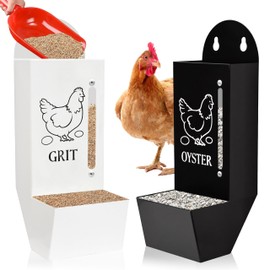 2Pack Chicken Grit and Oyster Shell Feeder, Poultry Feeder with Visual Window, No-Mess Weatherproof, Metal Hanging Gravity Chicken Feeder, Chicken Coop Accessories (Combo-Black/White)