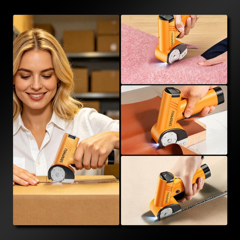 Electric Cardboard Box Cutter, Rechargeable Cordless Electric Scissors with LED