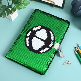 IMIKEYA Football Sequins Journal with Lock: Kids Sequin Journal Sequin Notebook Diary with Lock and Keys Journal Writing Journal Lined Pages Kids Secret Diary Boys Girls Journal Notebook