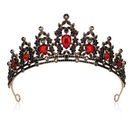 JIOMULIG Crown,Tiaras for Women,Crowns for Women,Black Crown,Black Tiara,Black and Red Crown,Queen Crown,Crystal Crown,Wedding Tiaras for Bride Birthday Party Hair Accessories,Rhinestone Headband Tiara Gifts